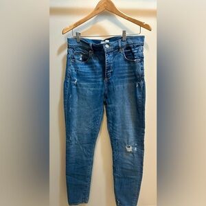Loft High Waist Skinny Distressed Jean Medium Wash Denim Size 30